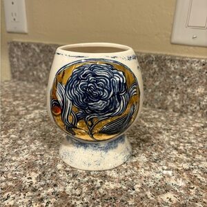 Ruan Hoffmann x Anthropologie Gold/Blue Floral Vase